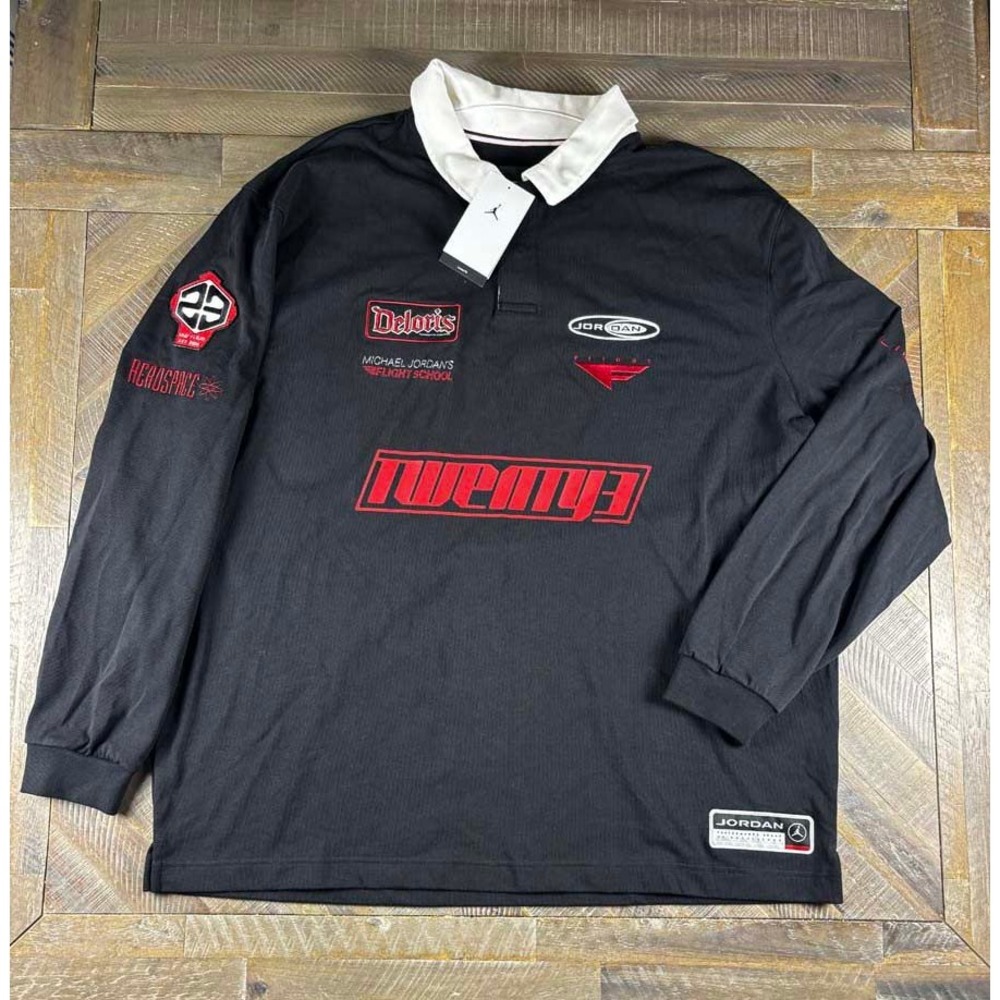 Jordan Flight School Rugby Shirt Mens XXL Black Long Sleeve HF9323-010 NWT